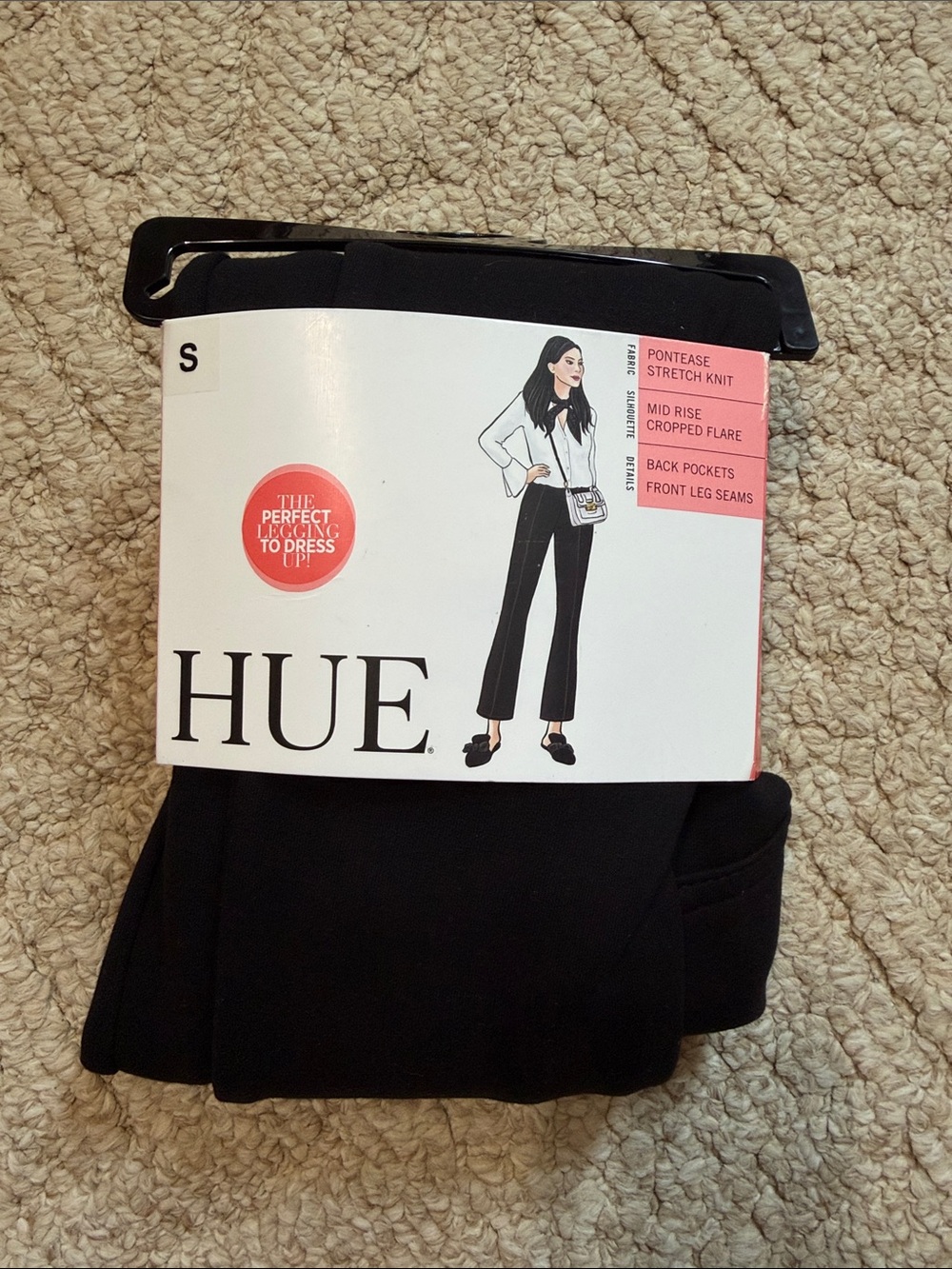 HUE Black Ponte Mid-Rise Cropped Flare Pants